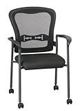 Office Star Breathable ProGrid Back and FreeFlex Coal Seat with Arms and Lumbar Supprt Stacking Chair with Casters, Titanium Finish