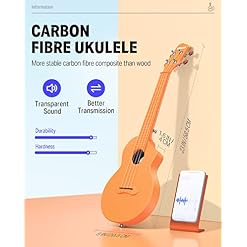 Donner Concert Ukulele Orange Fibre de carbone 23 pouces Kit de démarrage de voyage avec sac de cours en ligne gratuit… – Image 3