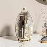 Booklov Makeup Brushes holder with Lid,Cosmetic Organizer,360° Rotating Desktop Makeup Tools Holder with Lid,Dustproof Lipstick Organiser,Storage Stand for Cosmetic(Cream with Lid,M)