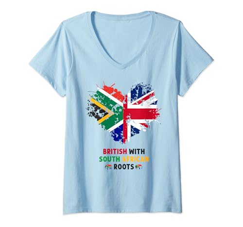 Donna Bandiera del Sud Africa, idea per bambini e cuore del Sud Africa britannico Maglietta con Collo a V