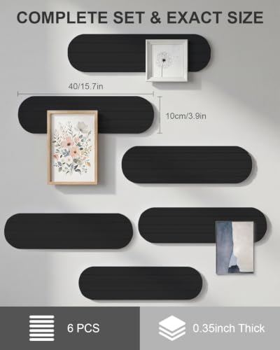 6 Pcs 15.7x3.9 Felt Board, Self-Adhesive and Removable Nano Tap Wall Decor, 0.35" Thick Freely Combinable Felt Bulletin Board for Bedroom Living Room Office Classroom Flower Shop (Black) — view 5