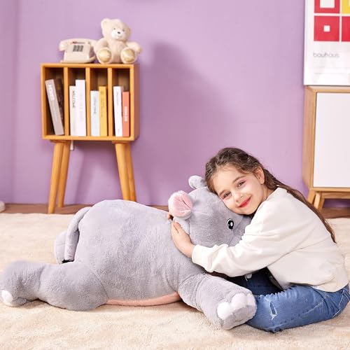 Image of IKASA Large Hippo Cuddly Toy, Giant Soft Toy, 78 cm, Large Plush Toy, Cute Huge, Fluffy Soft Jumbo Plush Toy, Gift for Children