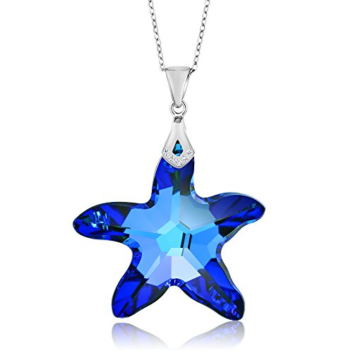 925 Sterling Silver Berumda Blue Starfish Pendant Necklace For Women Made with Swarovski Crystals