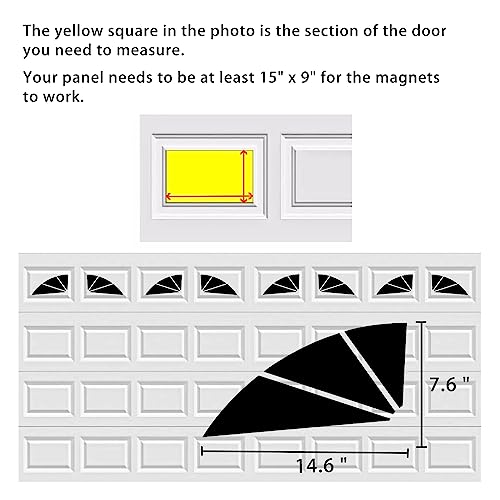 Sanfurney 2 Car Magnetic Garage Door Windows Panes Sunburst Style Pre-Cut Faux Fake Decorative Window Decals, 8 Sections 14.6"x 7.6"