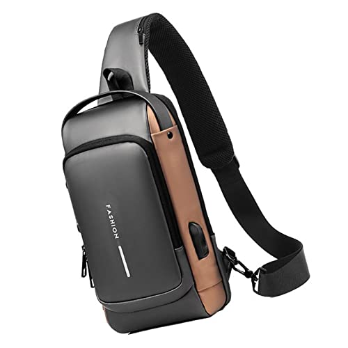AMONIDA Sac de Cyclisme Poitrine Sac Antivol Grande Capacité Messenger Sac Oxford pour Homme (Gris et Noir)