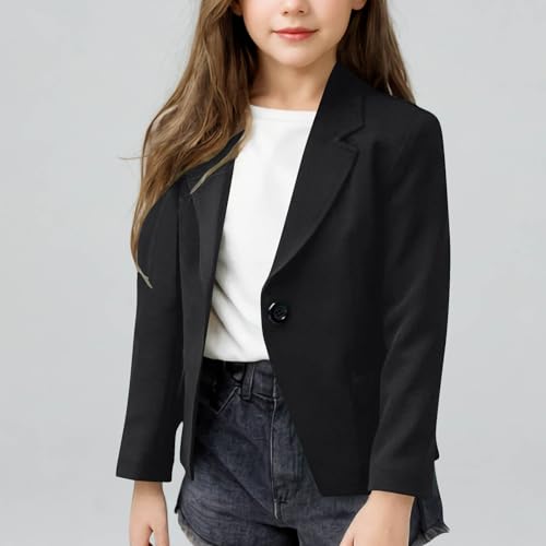Girls Blazer Jacket One Button Kids Blazers Long Sleeve Notched Collar Suit Coat with Inner Pockets 5-14 Years3