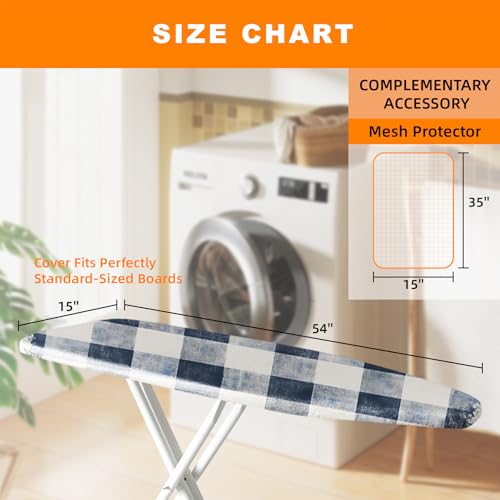 Image of Ironing Board Cover 15x54 Inch- Standard Cotton Cover with Strong Elastic Edge & Stain Resistant Surface (Grid, 15 inch x 54 inch)