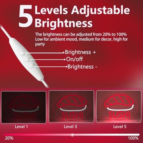 Image of SUSHI Neon Signs for Wall Decor Neon Lights for Business Led Signs Suitable for Japanese Restaurant Convenience Stores Supermarkets Office Bar Pub 5V Power Adapter 17.3*10.2 Inch(Red + White)