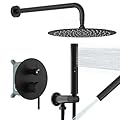 BESy Shower System with 10 Inch Round Rain Shower Head and Handheld Wall Mounted, High Pressure Rainfall Shower Faucet Fixture Combo Set with 2 in 1 Handheld Showerhead for Bathroom, Matte Black