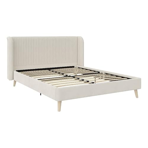 Novogratz Holly Upholstered Wingback Bed Frame, Queen, Ivory Velvet #TOP4