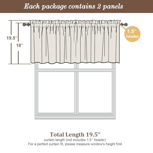 Image of Chyhomenyc Sheer Valances for Windows 2 Pack, Small Window Curtains for Living Room Bathroom Cafe Laundry Basement, Modern Top Dual Rod Pocket Voile Curtain, 42W x 18L inches, Blush Pink