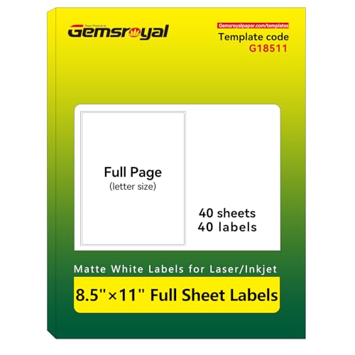 Gemsroyal 8.5"×11" Printable Full Sheet Shipping Labels,40 Blank Labels