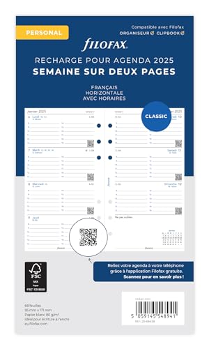 Filofax Personale 1 Settimana Su 2 Pagine Horiz.Lint Francese 2025