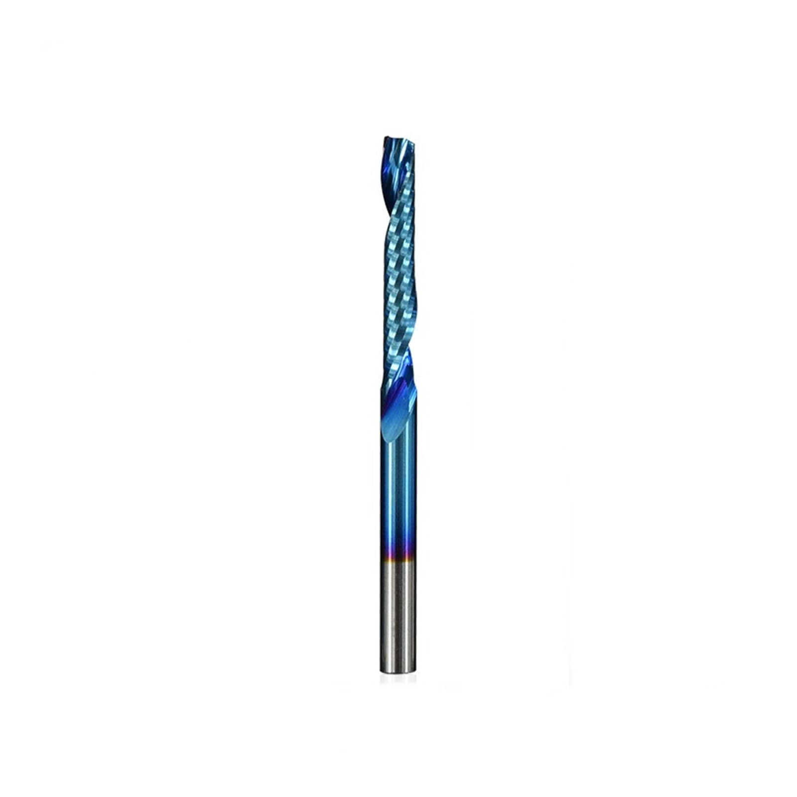 HYUJNAFZR 1pcs 3.175mm Shank Tungsten Carbide Single Flute End Mills Single Flute End Mill Nano Blue Coated CNC Router Bit Spiral Milling Bit For Aluminum Cutting(3.175x1.5x12x40mm)