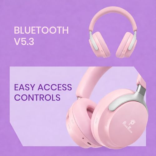 Image of PunnkFunnk Bass Over-Ear Bluetooth Wireless Headphones with Deep Bass, 40mm Drivers, Built-in Mic, Foldable Design, Soft Cushioned Ear Cups, AUX & TF Support for Music, Gaming & Calls (Pink)