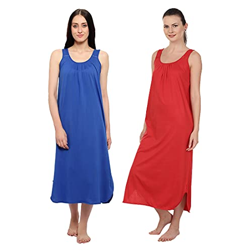 Image of BLAZON Women's Cotton Hosiery Solid Maxi Nighty Slip (Pack of 2) Available Sizes: S, M, L, XL, 2XL, 3XL, 4XL, 5XL