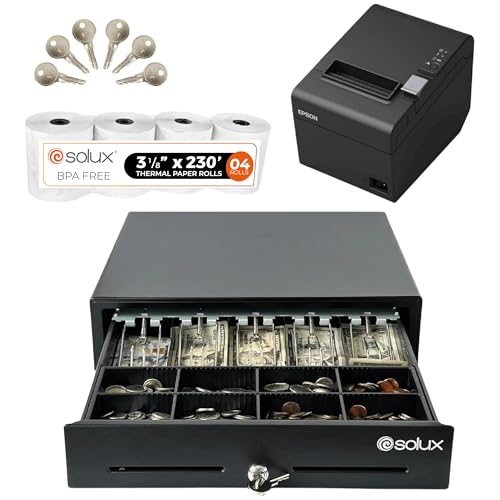 Solux SX-CD-TM-EP-20 Pos Hardware Bundle For Square System - 16 Inch Square Cash Drawer - Square Thermal Receipt Printer - Square Pos Systems For Small Business - Cash Register cover