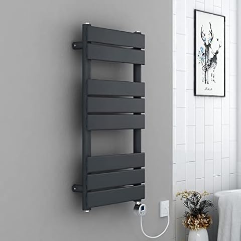 WarmeHaus Juva Thermostatic Heated Towel Rail Anthracite 800 x 450mm Electric Heated Towel Rail Thermostat Electric Towel Warmer Ladder Radiator Rad Grey 300W Dual Fuel Cover