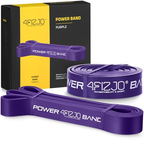 4FIZJO Powerband für progressives Widerstandskrafttraining für Sport & Rehabilitation Vielseitig Belastbar 32 mm x 208 cm x 4,5 mm Zugkraft 17-26kg Latex Violett