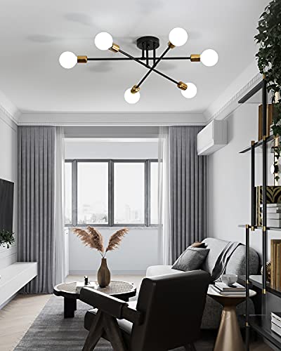 Biewalk Mid Century Sputnik Chandelier Light Fixture Semi Flush Mount Ceiling Light Black for Living Room, Kitchen, Bedroom, Dining Room (6 Light) - Image 6