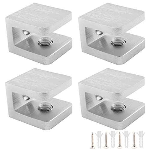 Zorfeter 4 Pcs Adjustable Glass Shelf Brackets, Solid Brass Glass Clamp No-Drill Glass Holder Clip Support For 8Mm - 10Mm Thickness Glass (Silver) #TOP14