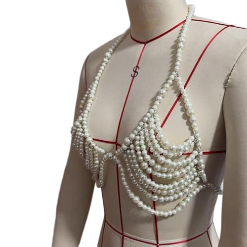 White Pearl Bead Bra Chain Jewelry Backless Tank Top Summer Beach Underwear Chain Festival Rave Pearl Lingerie Body Jewelry for Women by Panxly - Used condition - Image 6