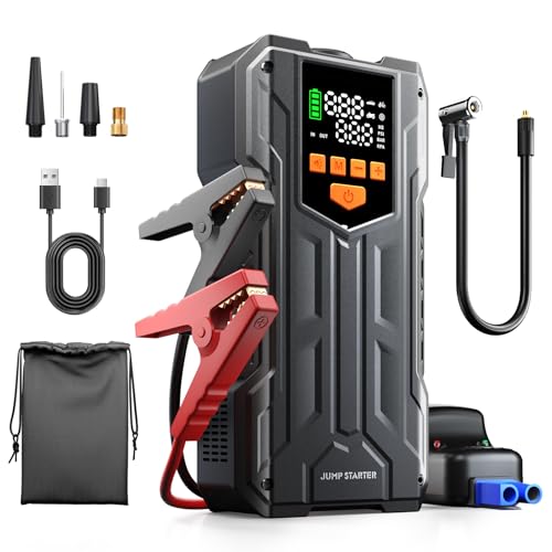 4000A Car Battery Jump Starter with Air Compressor, 150PSI Portable Battery Charger Jumper Starter for Car (9L Gas/8L Diesel) 12V Jump Box with Auto-Shutoff Tire Inflator, Power Bank and Jumper Cables