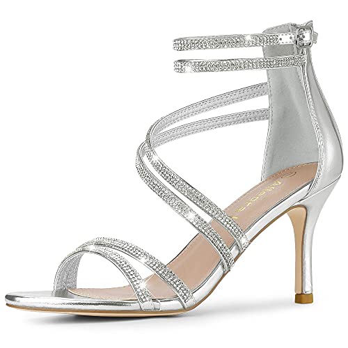Allegra K Women's Ankle Strap Rhinestone Stiletto Heeled Sandals