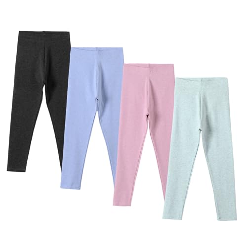 4 Pack Girls Cotton Leggings Stretchy Yoga Pants Kids Soft Full Length Solid Leggings