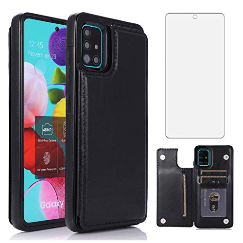 Étui portefeuille Samsung Galaxy A51 5G Verizon porte-carte verre trempé noir