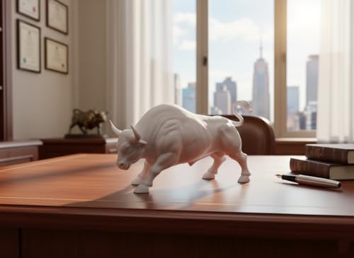 Image of Stock Market Bull Statue Showpiece for Office Desk, Bull Figurine, Share Market Decor, Gift for Traders Investors, Wealth Symbol (White)
