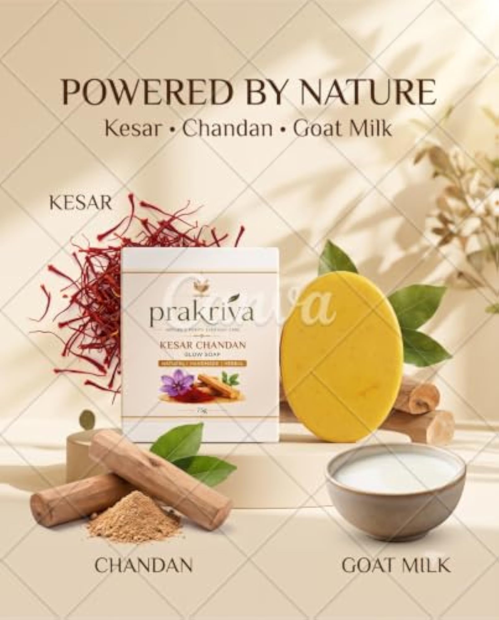 Kesar Chandan Glow Soap Pack of 3, Herbal Natural Handmade