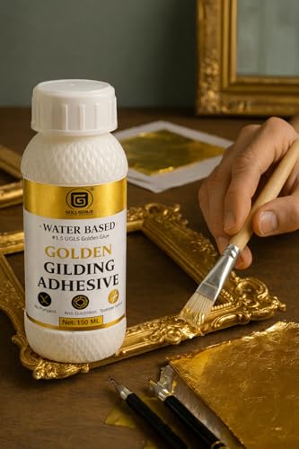 Image of UGLS Golden Glue Gilding Adhesive (150.ml) for Gold Leaf Gilding- Water Based Glue - Yellow Base - Golden Effect, Art & Crafts, POP Ceiling, Furniture, Paper, Maysure Paintings & More Multipurpose