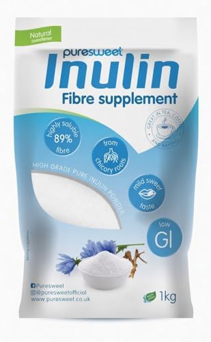 Inulin Prebiotic Fibre Powder 1kg by Puresweet®, Chicory Root, Highly Soluble, Made in the EU, Fructo Oligosaccharide (FOS), Gluten Free, Vegan.