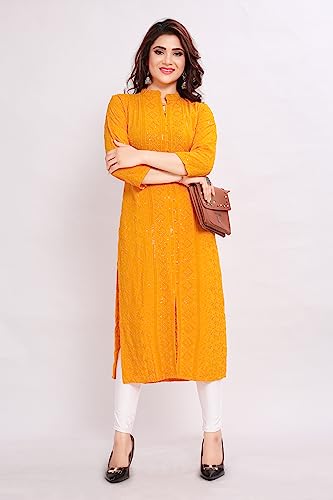 Image of Caduet Women's Lucknowi Sequence Work Viscose Rayon Regular Fit 3 /4 Sleeve Lightweight Casual Wear Kurti [MDF-1008]