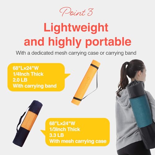 Image of Primasole Yoga Mat with Carry Strap for Yoga Pilates Fitness and Floor Workout at Home and Gym Non-slip 9 colors
