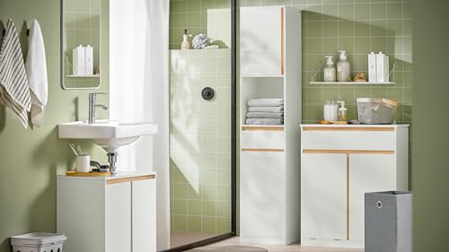 SoBuy Armario de Baño Cesto para Ropa Sucia con 1 Cesto 1 Puerta y 1 Cajón Blanco 71 x 33 x 85 cm BZR79-W ES - imagen 9
