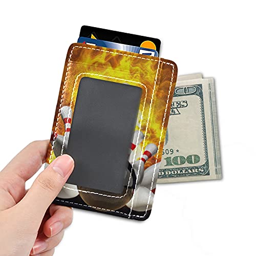 Abstract Bowling Ball Crashing into the Pins on fire Slim Minimalist Wallet, Front Pocket RFID Blocking Leather Credit Card Holder, Case Protector Covers for Men Women4