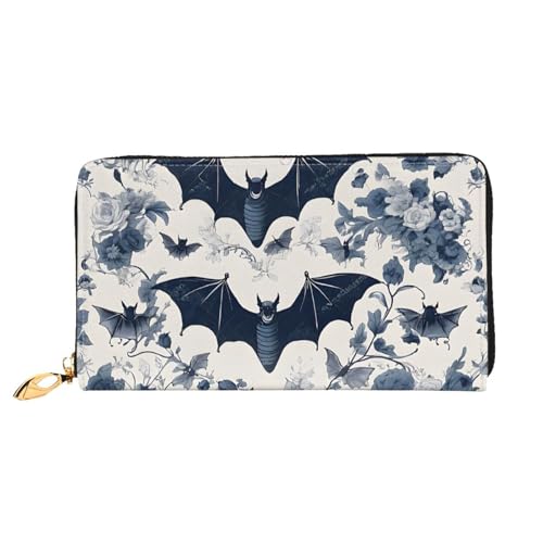 (Bat pattern) Faux Leather Wallet Long Clutch Zipper Purse Card Holder Travel Coins Cash Organizer Phone Pocket 7.48 x 4.13 x 0.9 inches