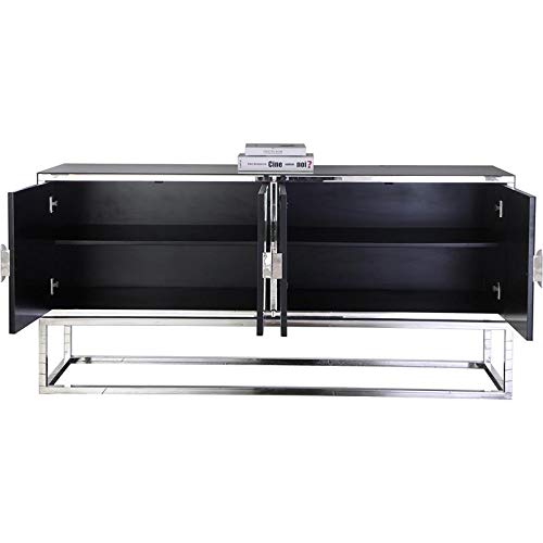 Meridian Furniture Marbella Collection Modern | Contemporary Mirrored Sideboard Buffet, Polished Chrome Stainless Steel Base, 64" W X 16" D X 31" H, Cabinet #TOP3