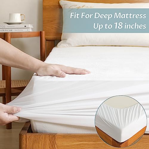 California King Size Waterproof Mattress Protector Fitted Terry Mattress Pad Cover with Deep Pocket Up to 18''