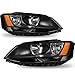 Headlights Assembly Compatible with 2011-2018 VW Jetta MK6 without DRL Halogen Headlamp Driver & Passenger Side, Black Housing Amber Side