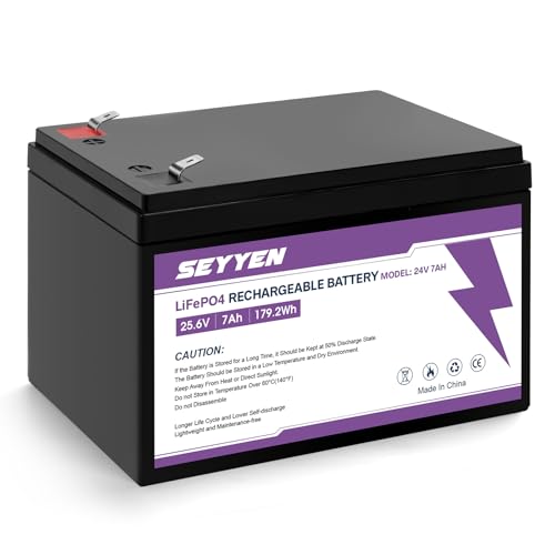 seyyen 24V 7Ah LiFePO4 Battery Rechargeable Lithium Iron Phosphate Battery 2000+ Cycles 10-Year Lifetime Suitable for Fish Finder Small Solar Camping