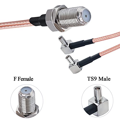 TUOLNK 2PCS RG316 Type F to TS9 Coax Cable, Right Angle Dual TS9 Male to F Type Female Splitter Cable, 6inch (15cm) F Type TS9 Coaxial Cable for WLAN, Antenna Extension — view 3