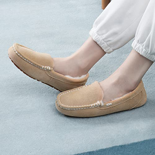 DREAM PAIRS Women's Fuzzy House Slippers Cozy Faux Fur Micro Suede Moccasins Slip on Loafer Shoes for Indoor and Outdoor,Size 9,Sand,AUZY-01