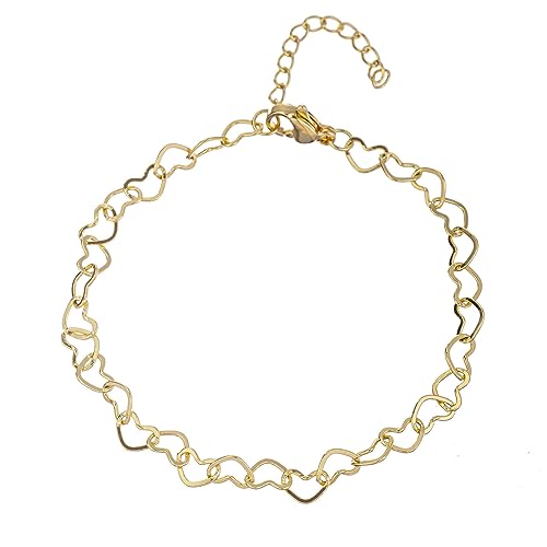 14K White Gold Plated Link Bracelet for Women Heart Star Round Beaded Charms Dainty Chain Simple...
