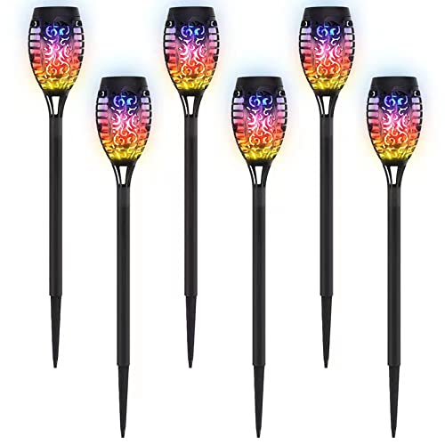 Lampe solaire pour jardin extérieur, torches de jardin (6 paquets) - 12 LED - Résistant aux intempéries - Avec effet flamme colorée - Étanche IP65 - Pour extérieur, arrière-cour, jardin, chemin,