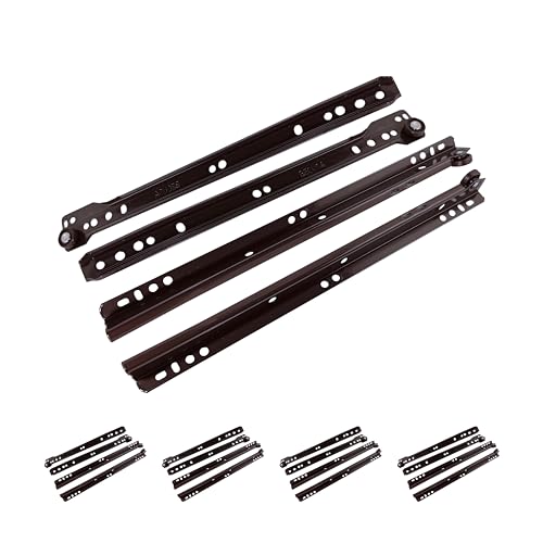 M.PASCUAL - Guías correderas para cajón | Extracción parcial | Fijación Inferior | Carga 20Kg | Rodillos | Marrón | Pack 5 unidades (45 cm)