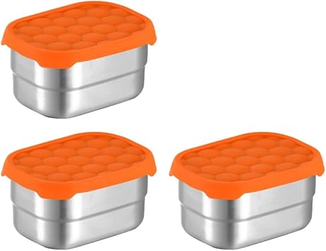 3pcs Leakproof Stainless Steel Container With Silicone Lids Lunch Box For Kids