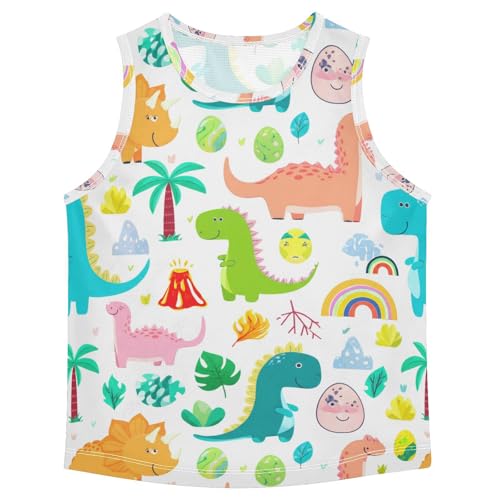 J JOYSAY Cartoon Dinosaur Palm White Boys Tank Top Sleeveless Muscle Shirts Quick Dry Kids T-Shirts 3-15T